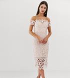 Chi Chi London Tall Bardot Lace Midi Dress In Blush Pink - Pink