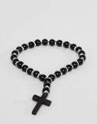 Asos Design Beaded Bracelet With Cross In Black - Black