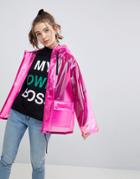 Asos Design Rain Jacket With Contrast Binding - Pink