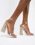 Public Desire Ayda Embellished Heel Clear Detail Sandals - Silver