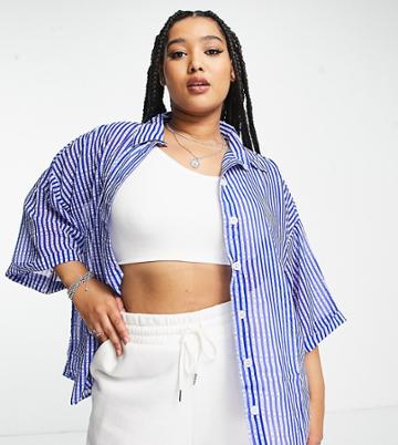 Heartbreak Plus Oversized Shirt In Blue Plaid - Part Of A Set-black