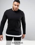 Asos Plus Longline Muscle Long Sleeve T-shirt With Contrast Hem - Black