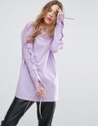 Asos T-shirt With Corset Lace Up Sleeve - Purple
