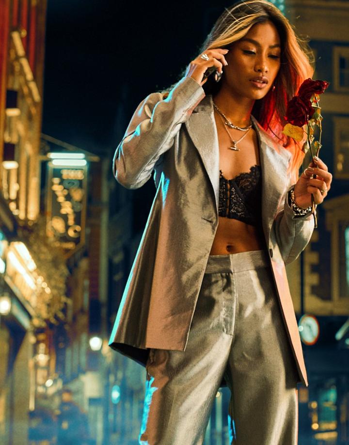 Asos Design Metallic Suit Blazer In Silver