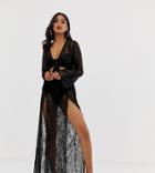 Missguided Beach Maxi Skirt In Black Lace - Black