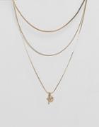 Asos Vintage Style Mini Cross And Coin Pendant Multirow Necklace - Gold