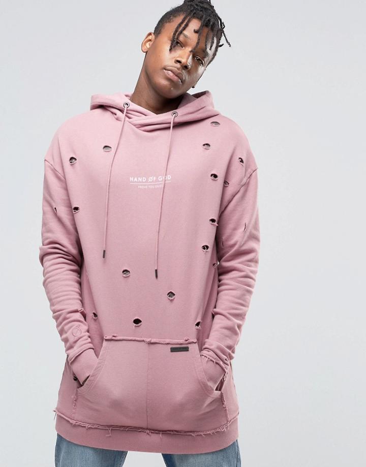 Hand Of God Oil Washed Hoodie With Dropped Shoulder - Pink