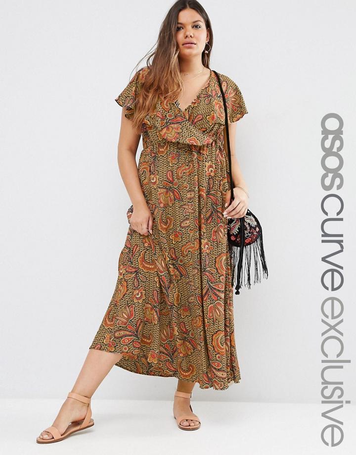 Asos Curve Maxi Dress In Paisley Floral Print - Multi