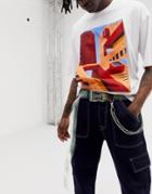 Asos Design Wide Long Ended Plastic Belt With Neon Text Print And Buckle - Clear