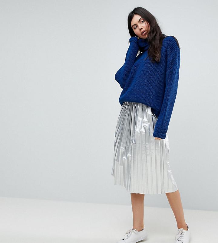 Noisy May Tall Metallic Pleated Skirt - Silver