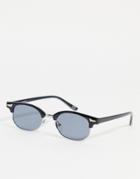 Asos Design Mid-size Retro Sunglasses In Black With Smoke Lens