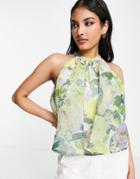 Asos Design Going Out Occasion Organza Swing Top In Floral Print-multi