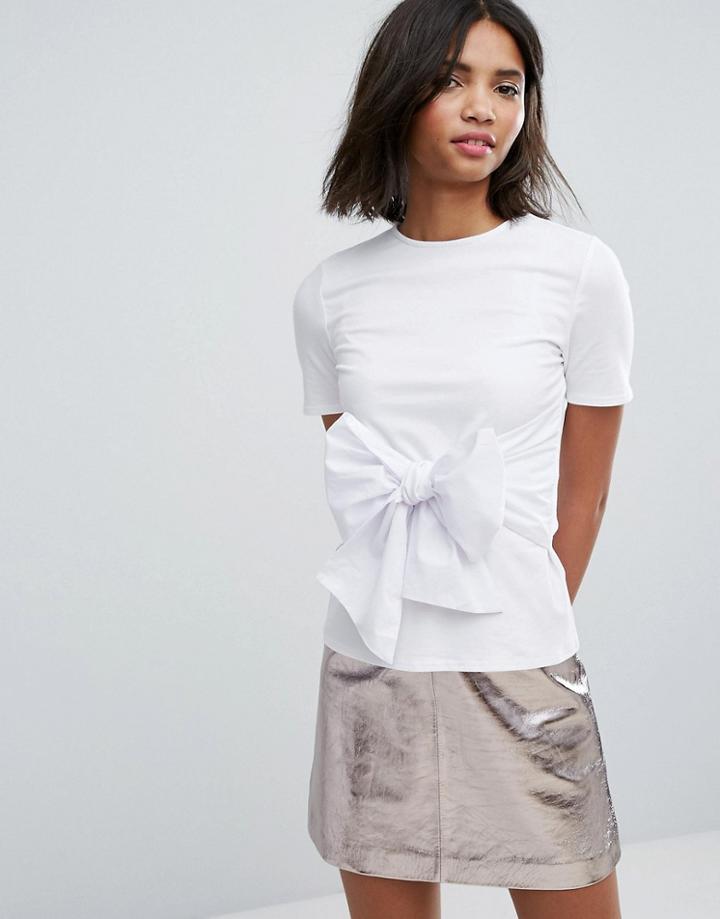 Lost Ink T-shirt With Bow Front - White