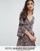 Sisters Of The Tribe Printed Mini Skater Dress With Crochet Insert Sle