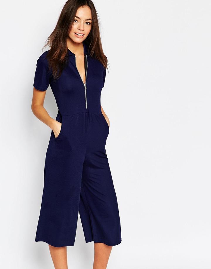 Daisy Street Zip Front Minimal Jumpsuit - Navy