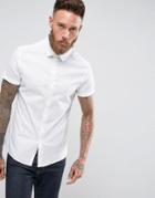 Asos Design Skinny Shirt In White With Short Sleeves - White