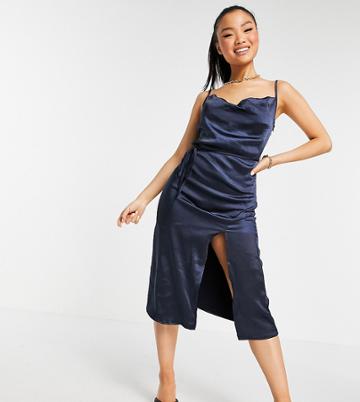 4th & Reckless Petite Satin Midi Dress In Navy