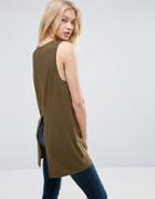 Asos Sleeveless Rib Top With Split Back - Green