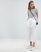Asos Design Tailored Linen Culotte With Tie Waist And Turn Up - White