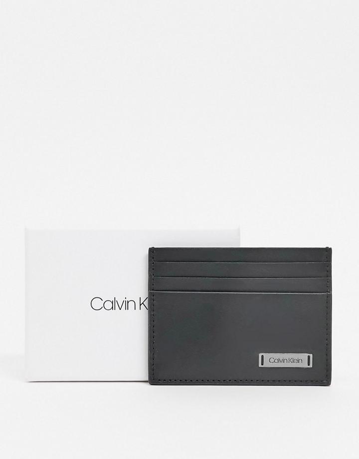 Calvin Klein Plaque Card Holder In Black