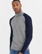 Threadbare Recycled Raglan Half Zip Sweater-gray