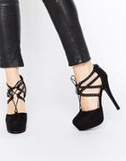 New Look Studded Lace Up Heels - Black