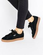 Puma X Careaux Black Suede Basket Sneakers With Speckle Gum Sole - Bla