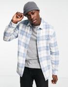 Topman Brushed Check Shirt In Blue And White-blues
