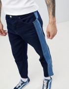 Asos Design Skater Jeans In Indigo With Side Stripe Insert - Blue
