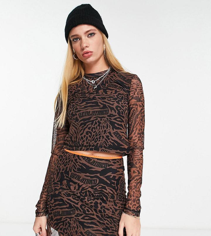 Reclaimed Vintage Inspired Mesh Mini Skirt In Animal Print-brown