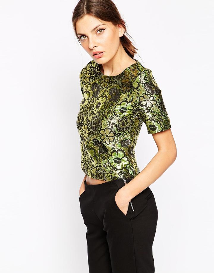 Ax Paris Boutique Metallic Jacquard Shell Top - Black