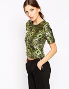 Ax Paris Boutique Metallic Jacquard Shell Top - Black