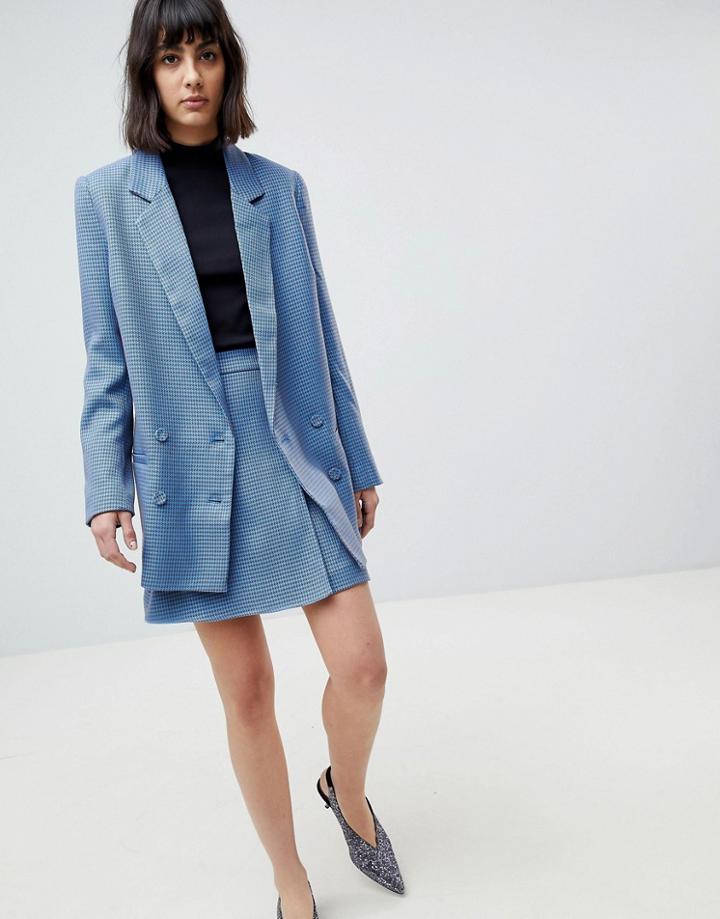 Gestuz Prisilla Mini Skirt In Houndstooth Check - Blue