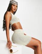 Asos Design Mix And Match Crinkle Mini Bikini Skirt In Natural-white