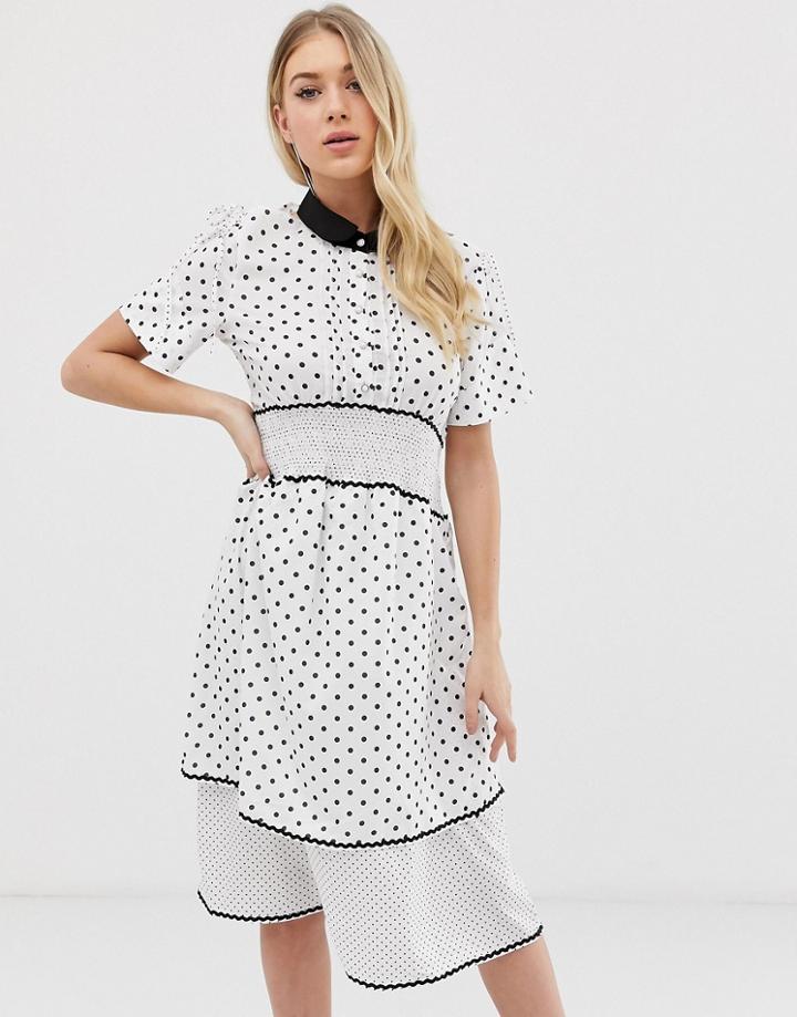 C By Cubic Vintage Style Polka Dot Midi Dress - White