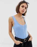 Na-kd Ribbed Tank Top With Button Detail In Blue - Blue