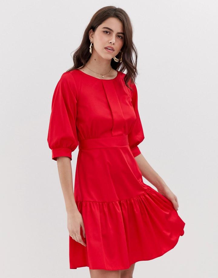 Closet Frill Hem Puff Sleeve Dress - Red