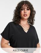 Asos Design Curve V Neck Woven Top In Black