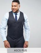 Asos Plus Wedding Skinny Suit Waistcoat In Blue Micro Woven Texture - Blue
