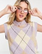Asos Design Knitted Tank With Argyle Pattern In Lilac-purple