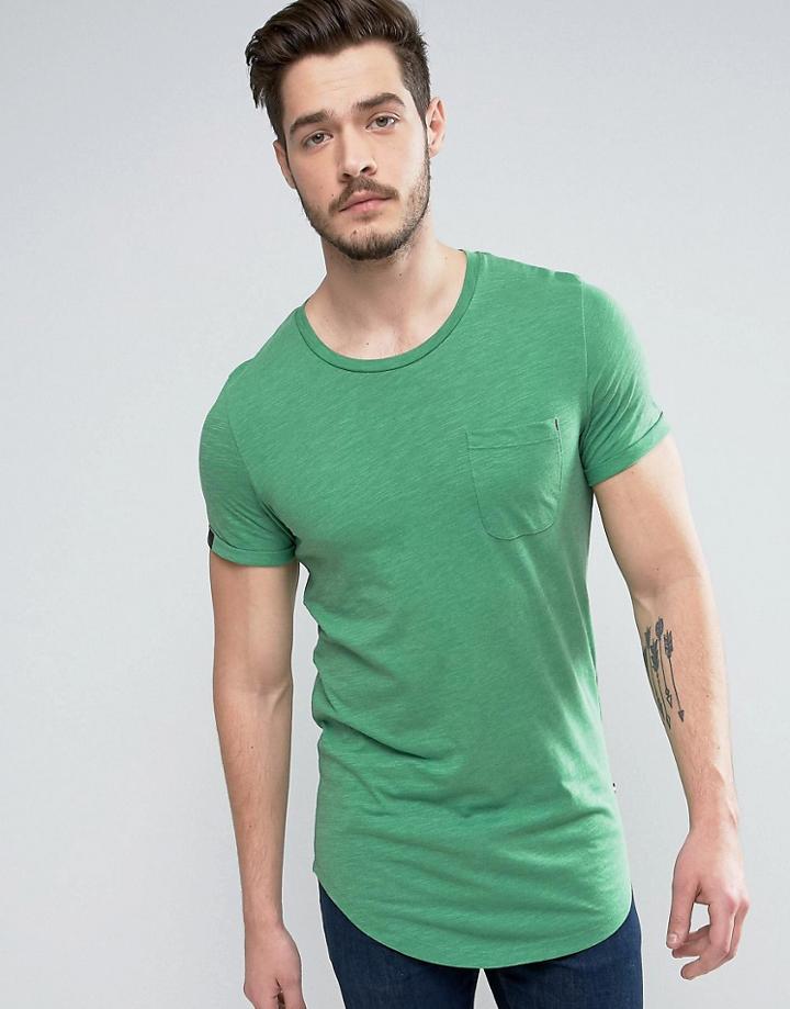 Produkt Longline T-shirt With Pocket In Slub Cotton - Green