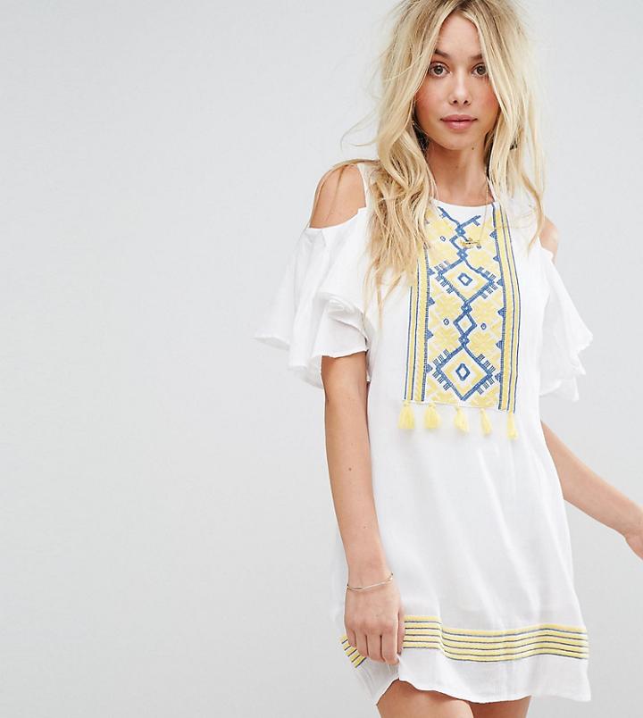 Akasa Cold Shoulder Tassel Beach Dress - White