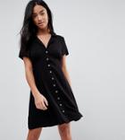 Asos Petite Button Through Mini Skater Dress - Black