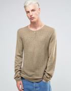 Asos Grandad Neck Sweater In Merino Wool Mix - Green