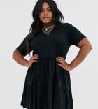 New Look Curve Short Sleeve Smock Dress In Black - Black