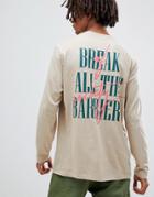 Asos Design Relaxed Long Sleeve T-shirt With Graffiti Back Print - Beige