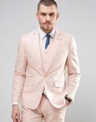 Gianni Feraud Wedding 55% Linen Slim Fit Suit Jacket With Floral Lapel Pin - Pink