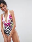 Mw By Matthew Williamson Floral Plunge Swimsuit - Multi