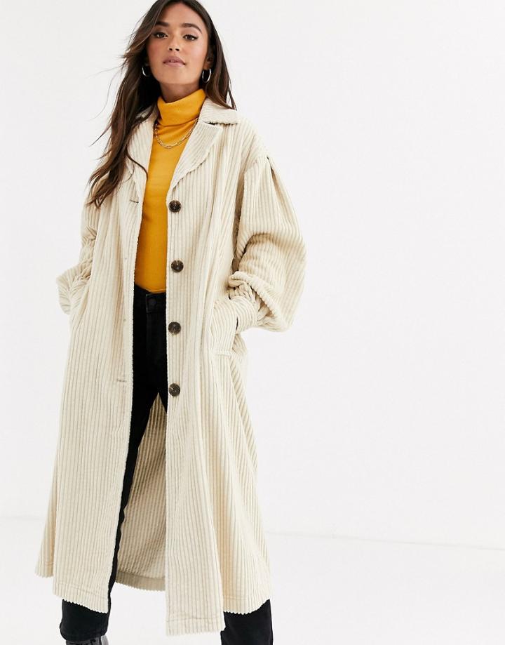 Asos Design Jumbo Cord Trench Coat In Cream - Brown