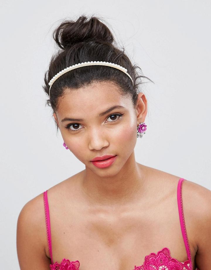 Asos Fine Pearl Headband - Cream